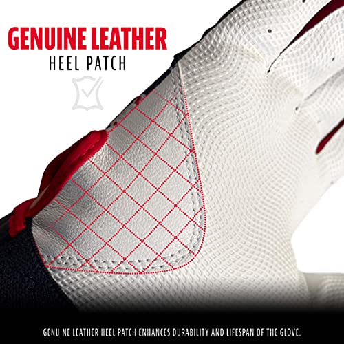 Franklin MLB Youth Large Baseball Batting Gloves - White/Navy/Red