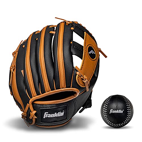 Youth Baseball Glove & Ball Set, Black/Tan, 9.5 US