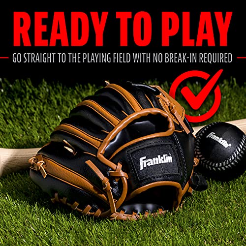 Youth Baseball Glove & Ball Set, Black/Tan, 9.5 US