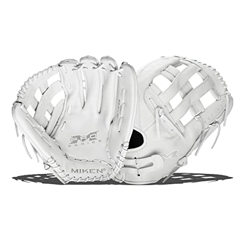 Miken Pro Series Slowpitch Softball Glove, 13 inch, White, Right Hand Throw