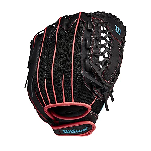 Wilson 2022 A440 Fastpitch Outfield Glove - Right Hand, Black/Pink/Tropical Blue