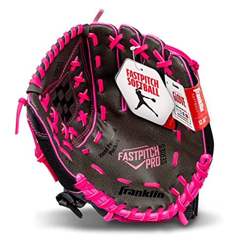 Franklin Sports Softball Glove - Left and Right Handed Softball Windmill Fastpitch Pro Series Adult and Youth Fielding Glove - 12 Inch Right Hand Throw - Pink