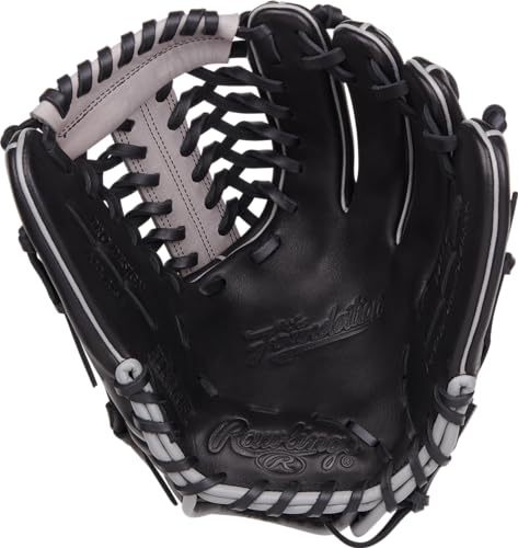 Rawlings Foundation Baseball Glove, RHT, 12", Black/Grey