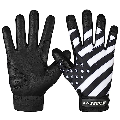 Black Waving Flag Dot Stitch Batting Gloves (Adult Small)