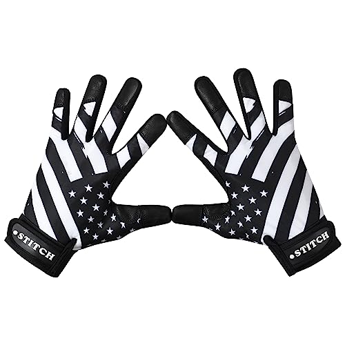 Black Waving Flag Dot Stitch Batting Gloves (Adult Small)