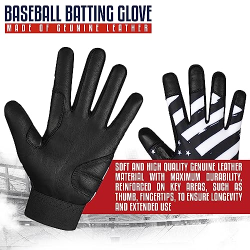 Black Waving Flag Dot Stitch Batting Gloves (Adult Small)