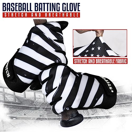 Black Waving Flag Dot Stitch Batting Gloves (Adult Small)
