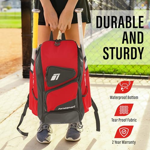 Tonesport Baseball Bag - Dark Red Bat Backpack