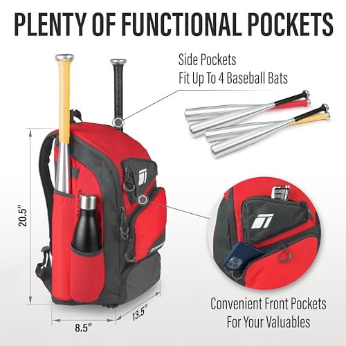 Tonesport Baseball Bag - Dark Red Bat Backpack
