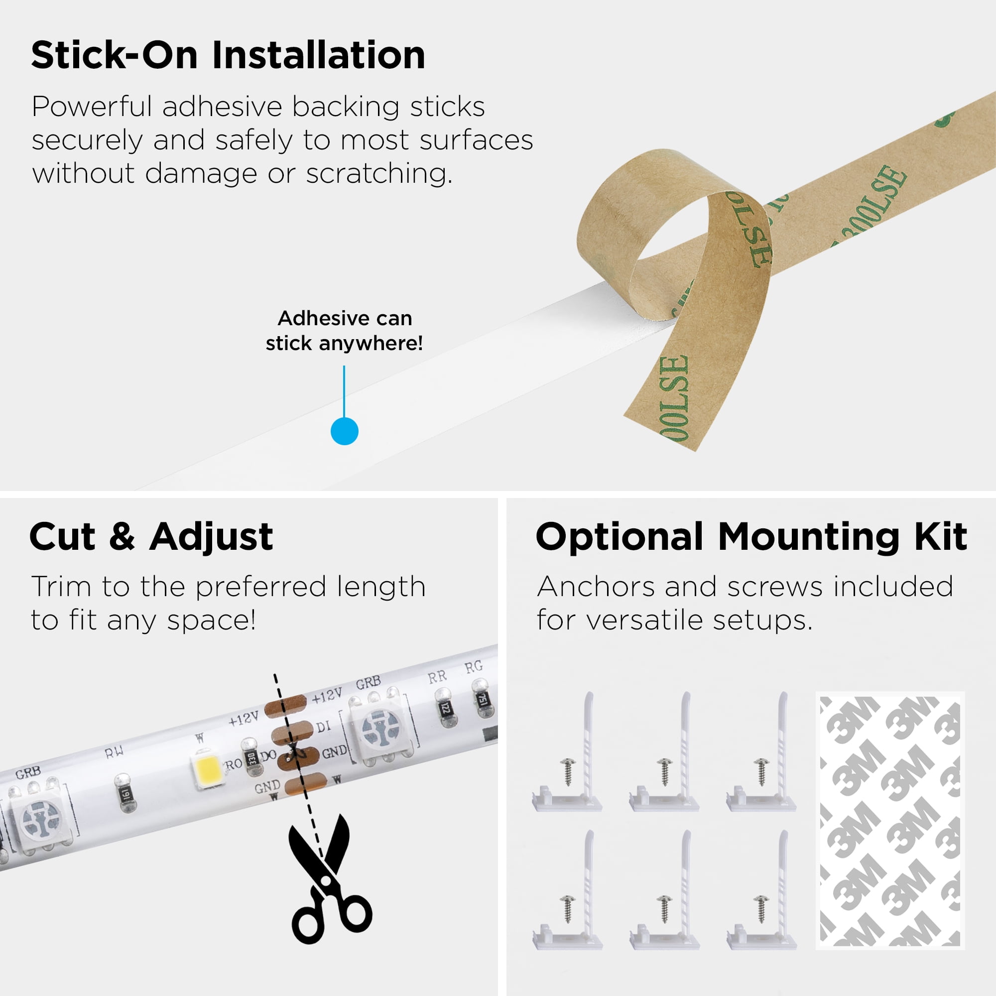 16ft Smart RGBW Strip Lights with Sound-Sync