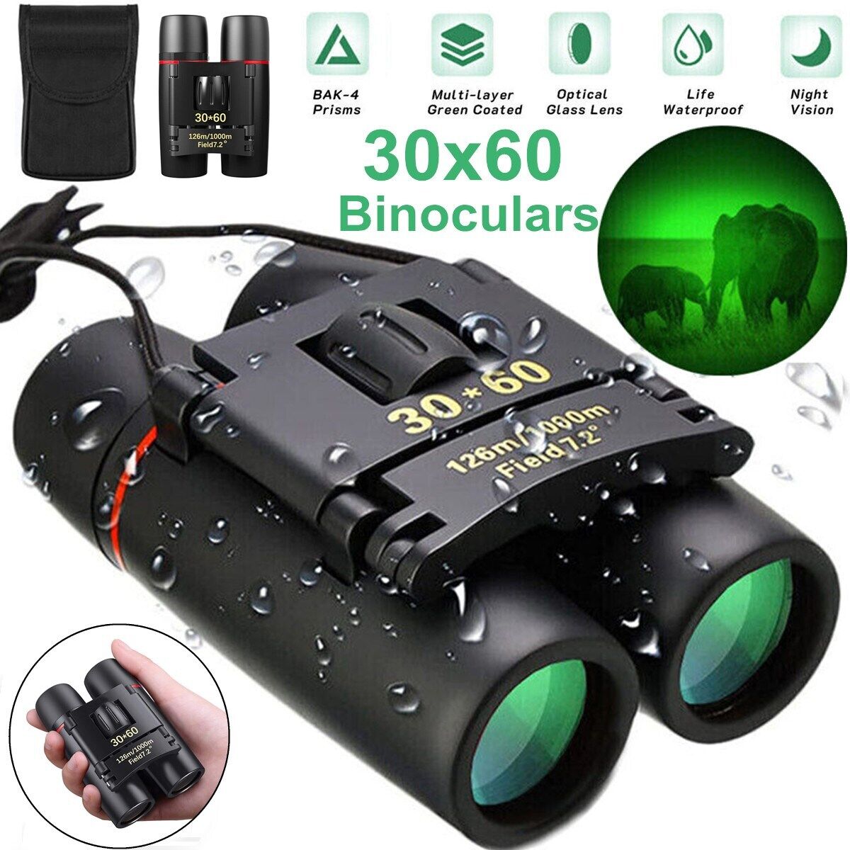 Military Army 30x60 Night Vision Binoculars + Case