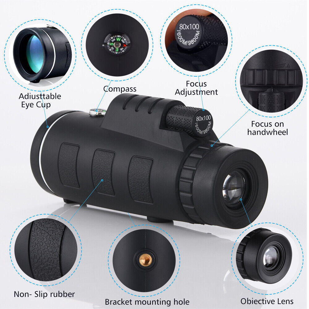 80x100 Zoom Day/Night Vision HD Monocular Telescope