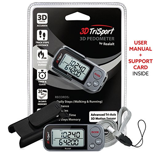 3D walking pedometer with clip and strap