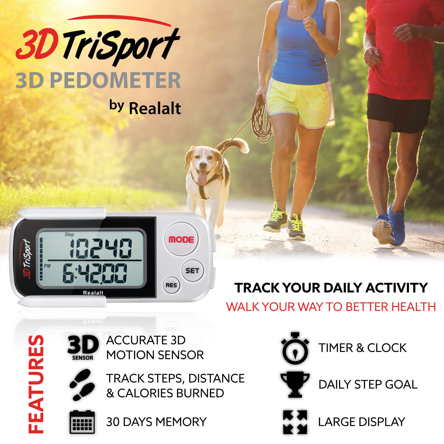Realalt 3DTriSport Walking Pedometer Clip Strap