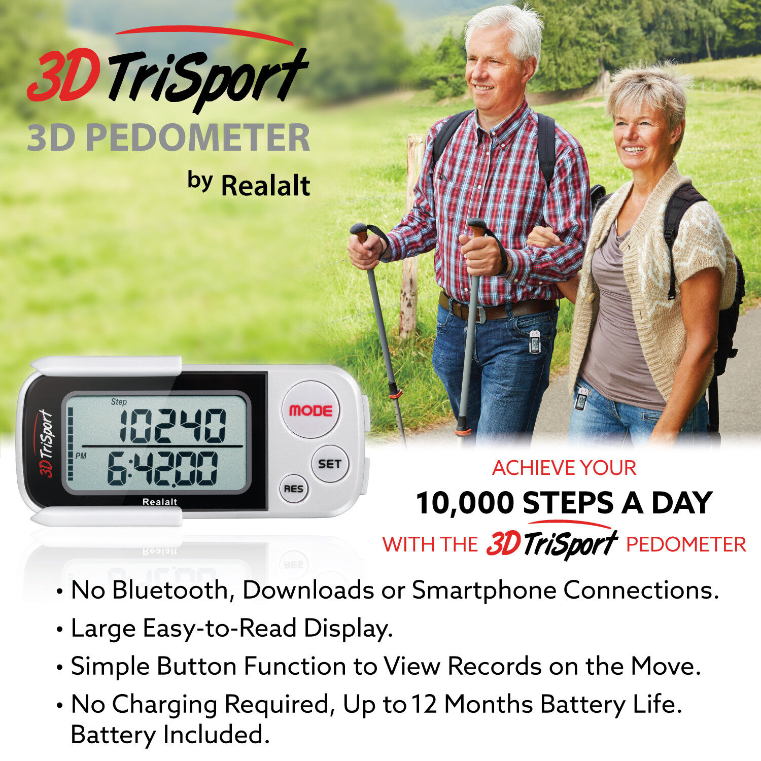 Realalt 3DTriSport Walking Pedometer Clip Strap