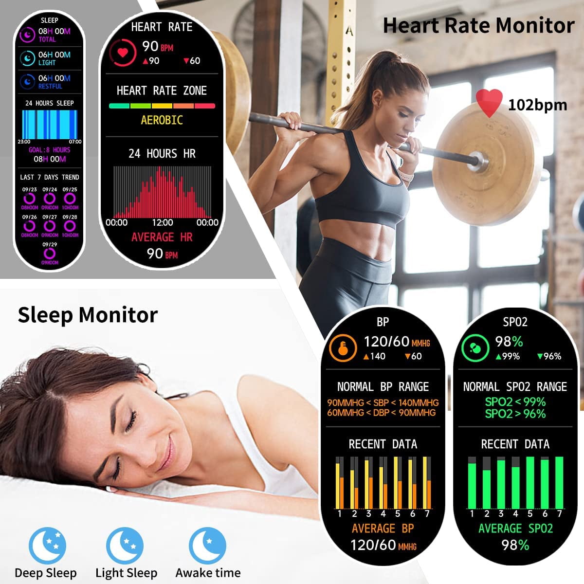 KC08 Fitness Sleep Tracker Smartwatch IP67 Waterproof