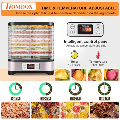 Homdox 8-Tray Food Dehydrator with Timer & Temperature Control