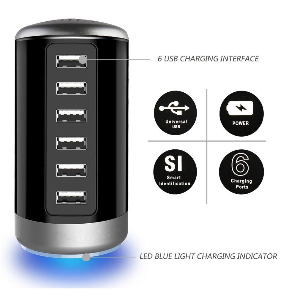 6-Port USB Wall Charger for Mobile Devices