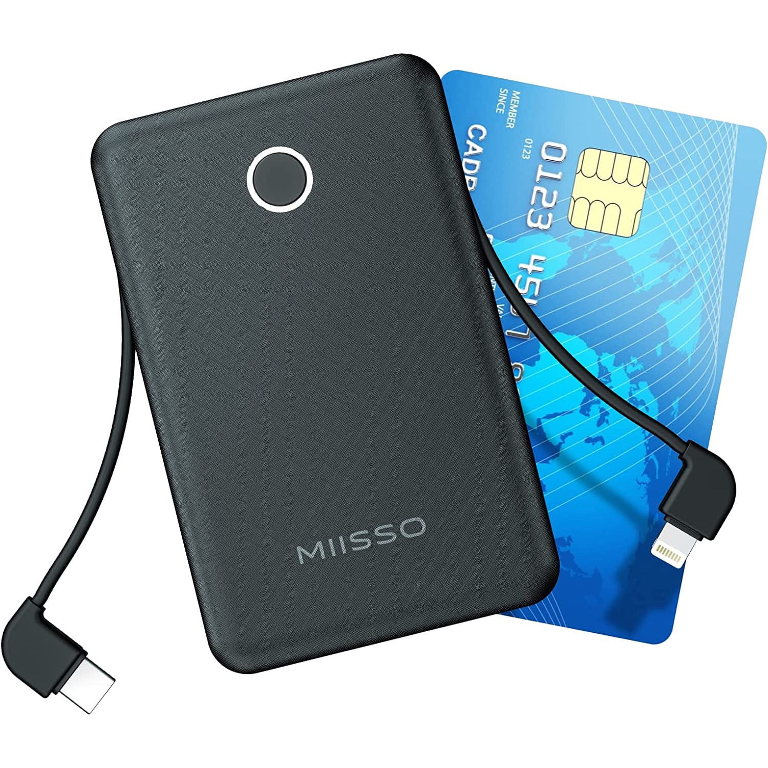 Mini Power Bank with Built-In Cable - Black