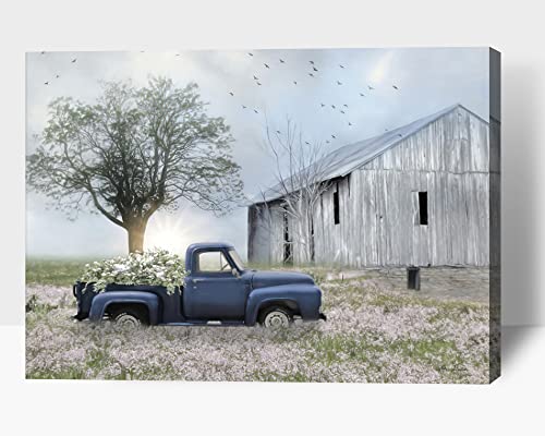 Farmhouse Truck Flowers Canvas Wall Art - 18x24