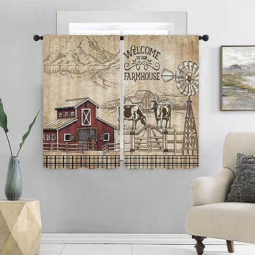 Farmhouse Country Kitchen Curtains - 2 Panels, 27.5"x39