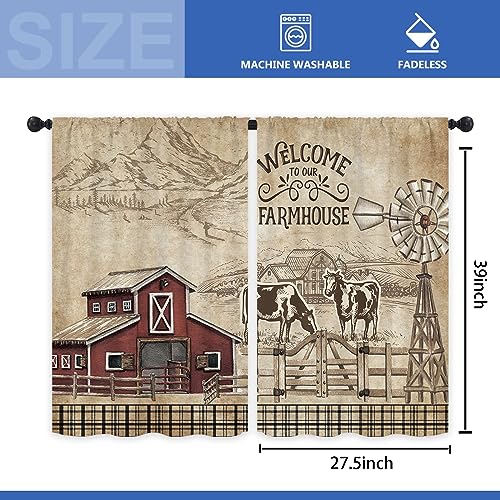 Farmhouse Country Kitchen Curtains - 2 Panels, 27.5"x39