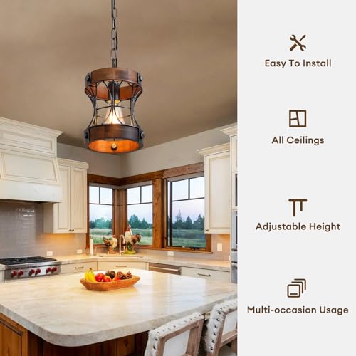 Rustic Farmhouse Pendant Light: Small, Wood Chandelier