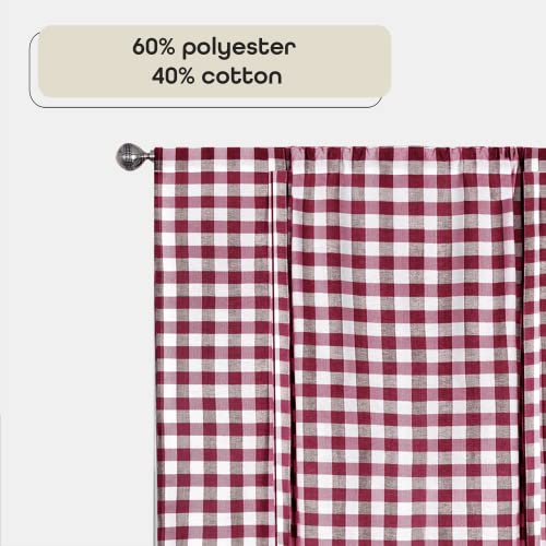 Burgundy & Ivory Plaid Tieup Window Curtain - Farmhouse Homesteading
