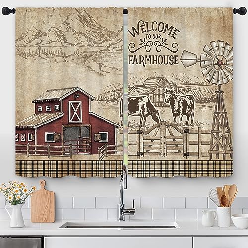 Farmhouse Country Kitchen Curtains - 2 Panels, 27.5"x39