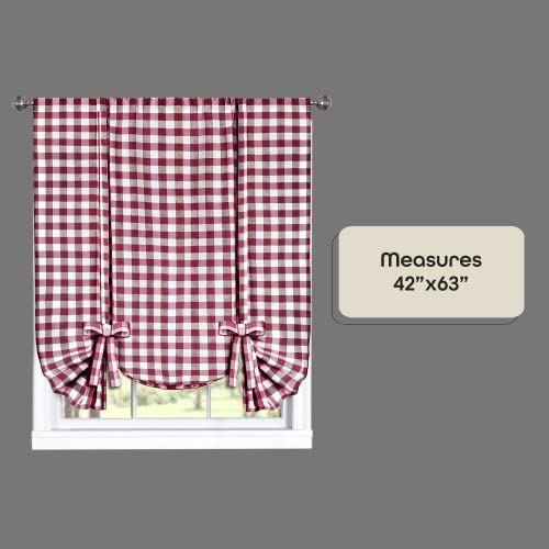 Burgundy & Ivory Plaid Tieup Window Curtain - Farmhouse Homesteading