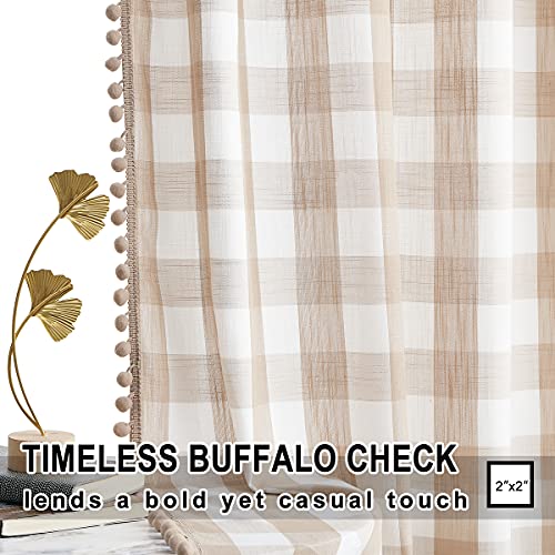 Buffalo Check Farmhouse Curtains 84inch Pom Pom Drapes