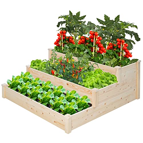 Outdoor Wooden Raised Garden Bed Planter Kit - 3 Tier