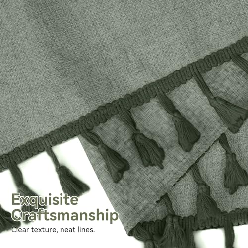 Farmhouse Sage Green Linen Shower Curtain with Tassels