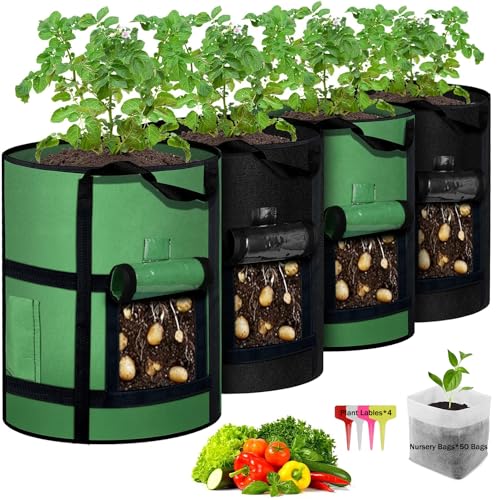4-Pack 10 Gallon Grow Bags with Harvest Window