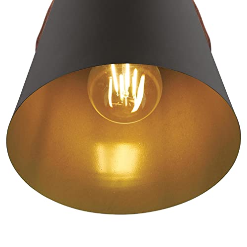 Contemporary Mini Pendant with Leather Strap, Black-Bronze Finish