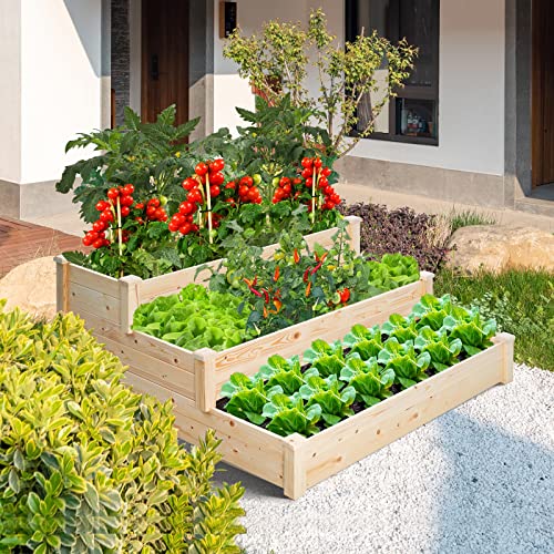 Outdoor Wooden Raised Garden Bed Planter Kit - 3 Tier