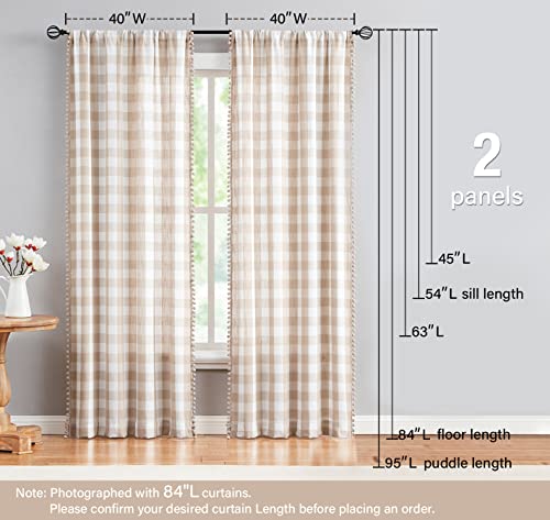 Buffalo Check Farmhouse Curtains 84inch Pom Pom Drapes