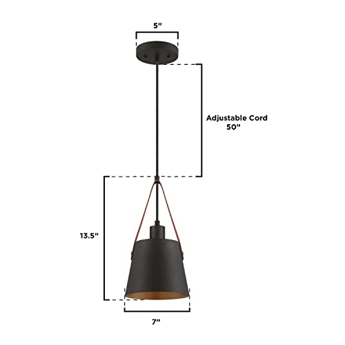 Contemporary Mini Pendant with Leather Strap, Black-Bronze Finish