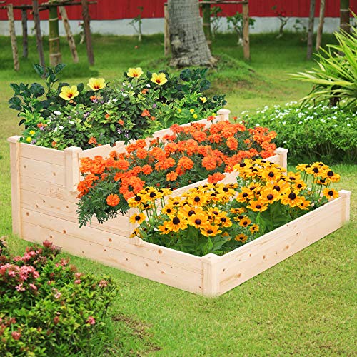 Outdoor Wooden Raised Garden Bed Planter Kit - 3 Tier
