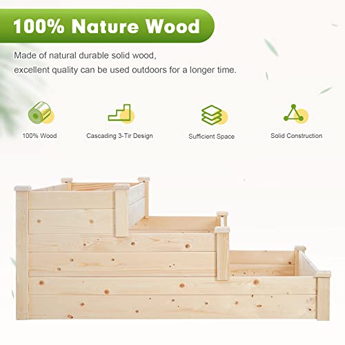Outdoor Wooden Raised Garden Bed Planter Kit - 3 Tier
