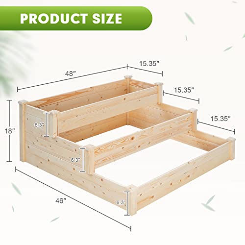 Outdoor Wooden Raised Garden Bed Planter Kit - 3 Tier