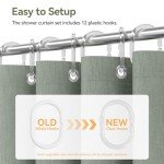 Farmhouse Sage Green Linen Shower Curtain with Tassels