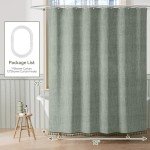 Farmhouse Sage Green Linen Shower Curtain with Tassels