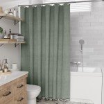Farmhouse Sage Green Linen Shower Curtain with Tassels