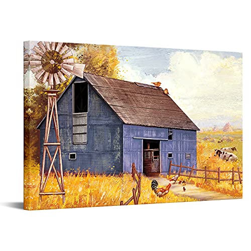 Large Farmhouse Art: Rustic Barn Windmill Painting