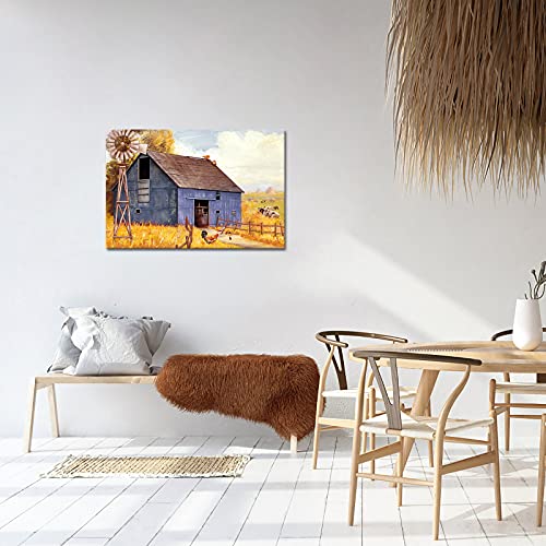 Large Farmhouse Art: Rustic Barn Windmill Painting