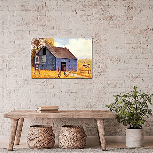 Large Farmhouse Art: Rustic Barn Windmill Painting