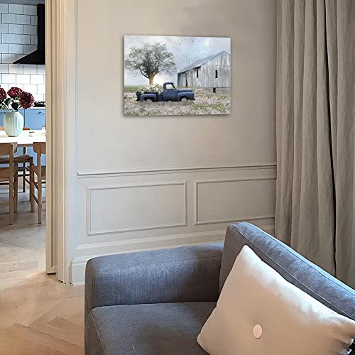 Farmhouse Truck Flowers Canvas Wall Art - 18x24