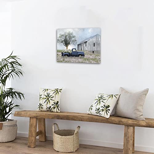 Farmhouse Truck Flowers Canvas Wall Art - 18x24