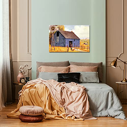 Large Farmhouse Art: Rustic Barn Windmill Painting